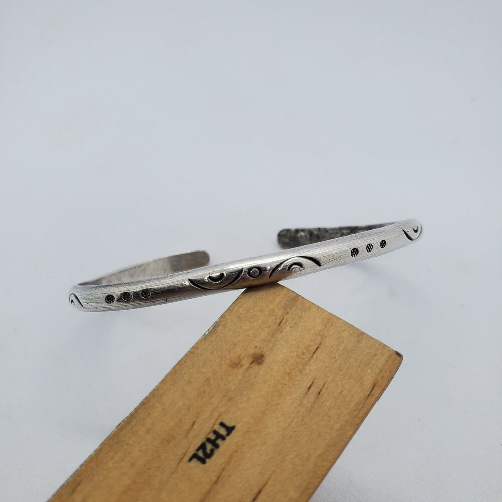 Sterling Silver Etched or Carved Cuff Bracelet-Damage
